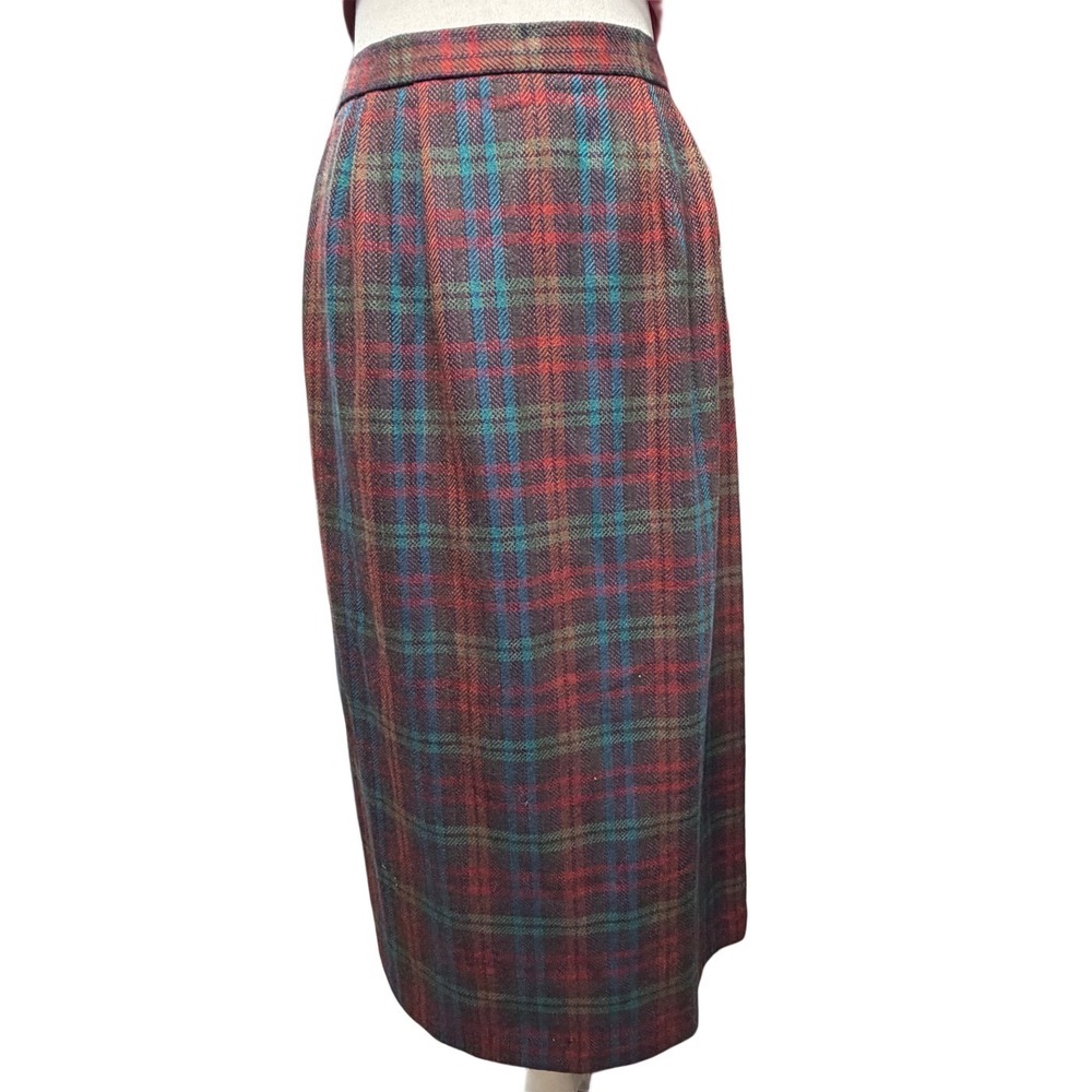 Vintage Wool Plaid Midi Skirt Small Tartan Preppy Career High Waist Union Made - Picture 1 of 12